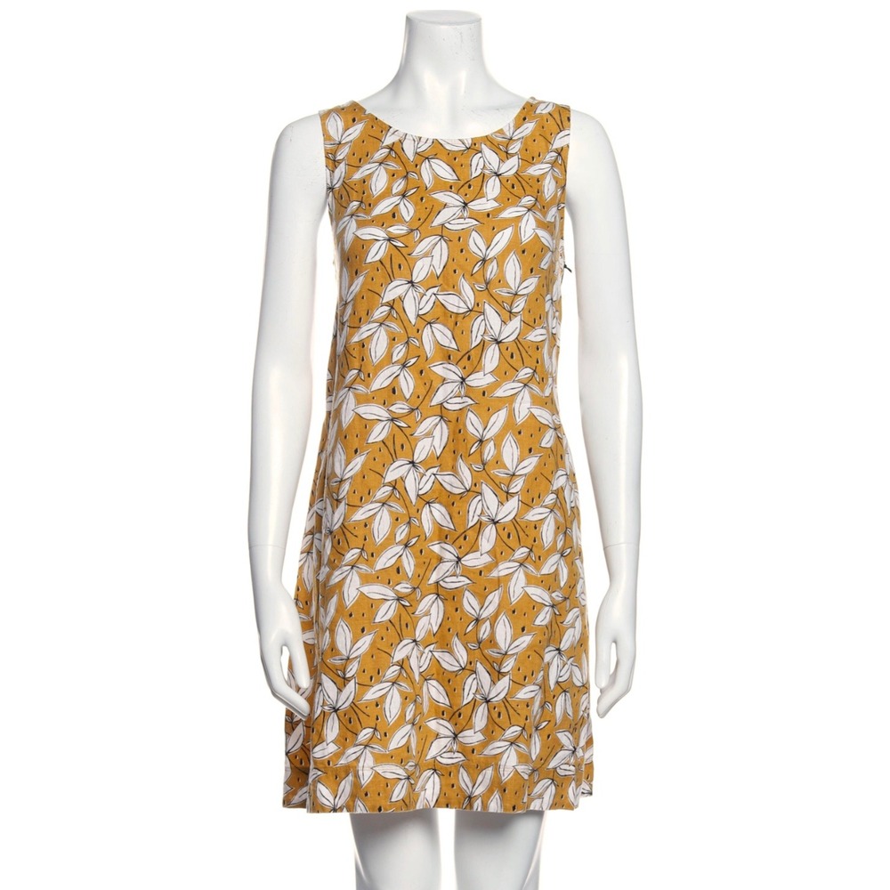 Rachel Zoe Yellow Leaf Print Linen Dress‎ Womens S Coastal Summer Sundress Flare